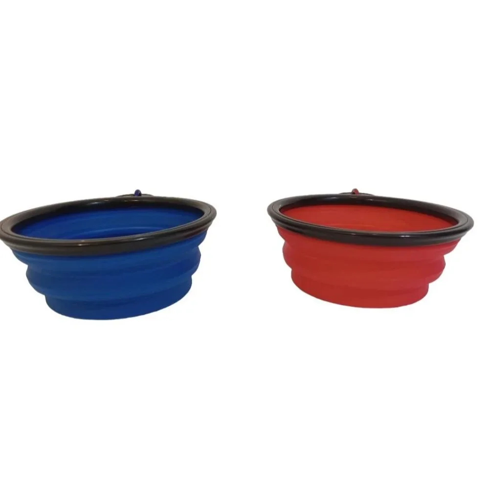 Collapsible Dog Bowl Red Blue Size Small Travel Food Water Dish Feeder Silicone